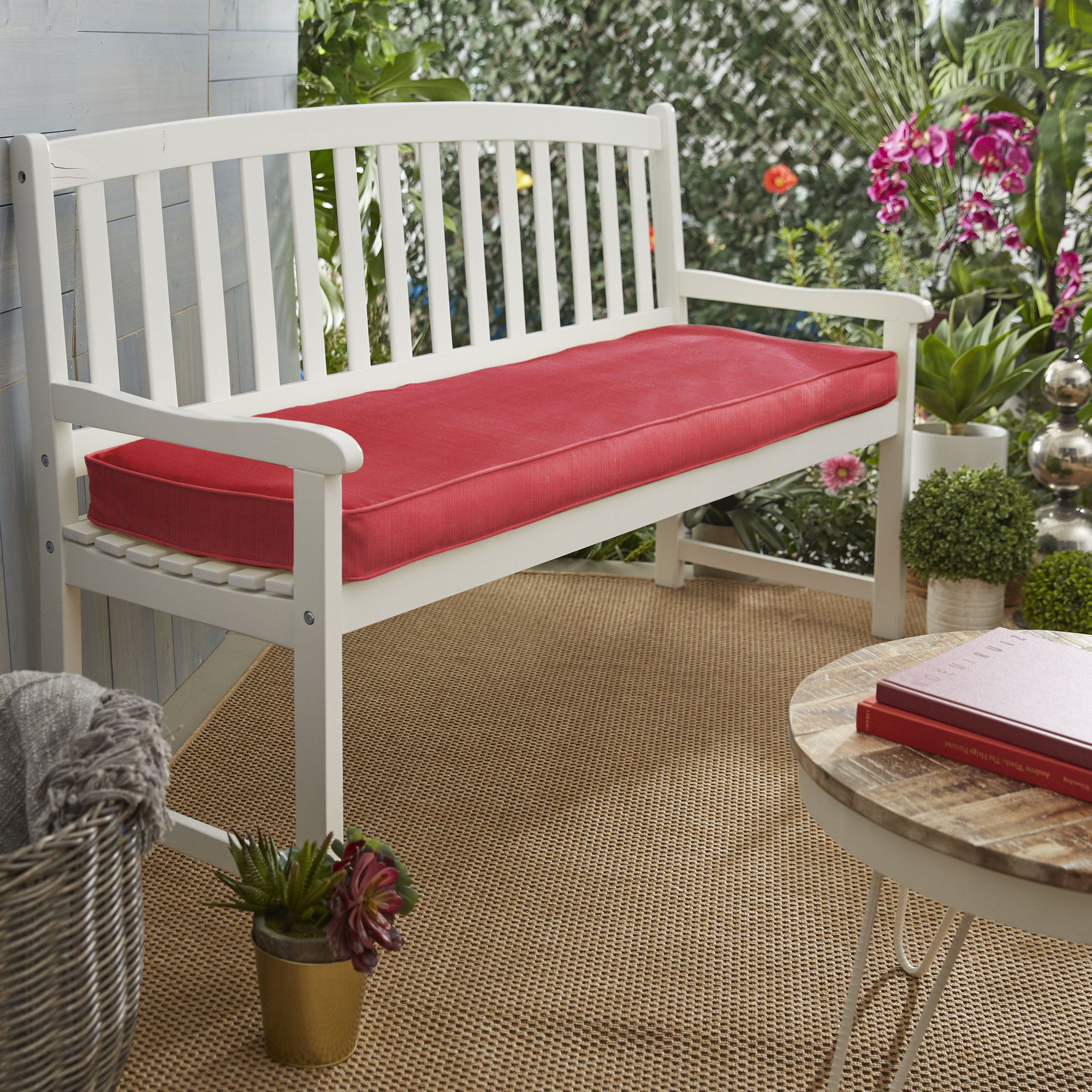 Sunbrella Outdoor Bench Cushion, Dupione Crimson Sunbrella®, 60" W x 19" D