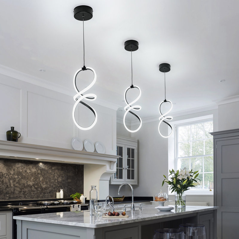 Luminaire suspendu moderne à spirale DEL, Noir mat