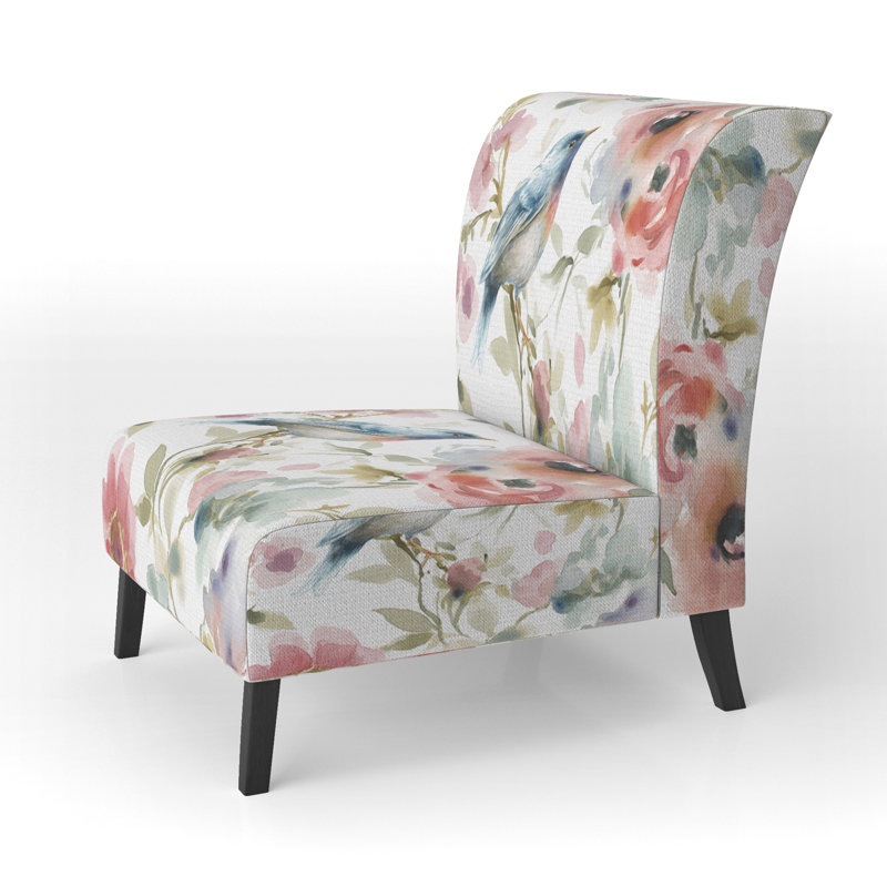 Fauteuil de chambre rembourré Beautiful Bird Romance I, Mélange de polyester blanc