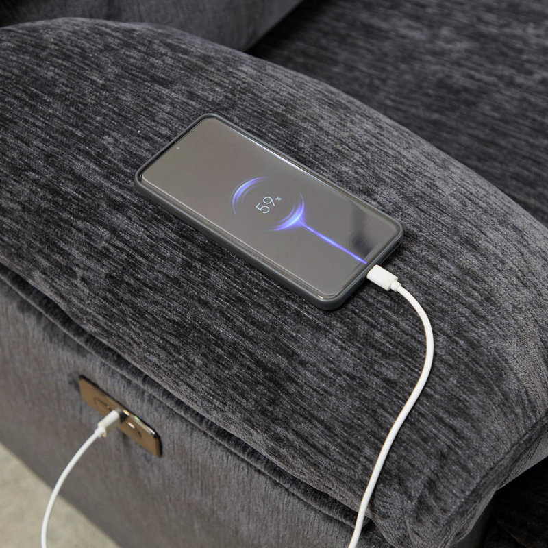 Canapé modulaire inclinable électrique avec chargeur sans fil de couleur grise