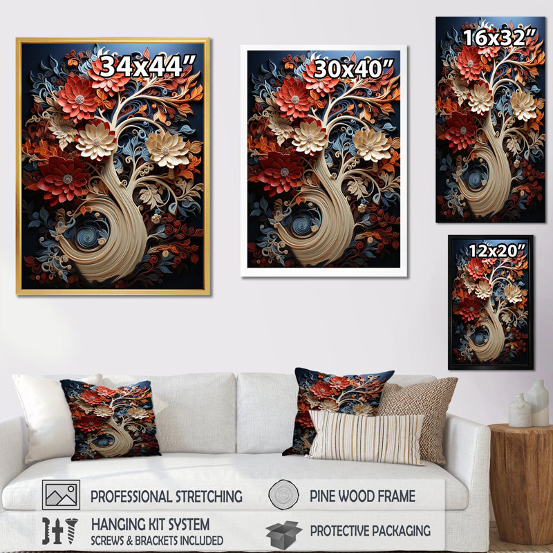 Coral Tree Harmony I, reproduction d'art sur toile, H 44 po x l 34 po x P 1,5 po, Cadre flottant doré