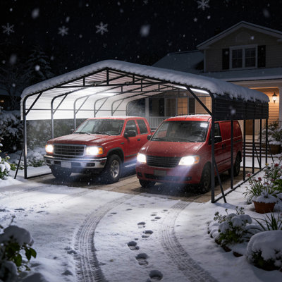 20x25FT Heavy Duty Metal Carport, Portable Car Garage w/LED Light, Removable PE Side & Galvanized Steel Roof, Car Port Canopy Shelter for Boats & Pickup Trucks