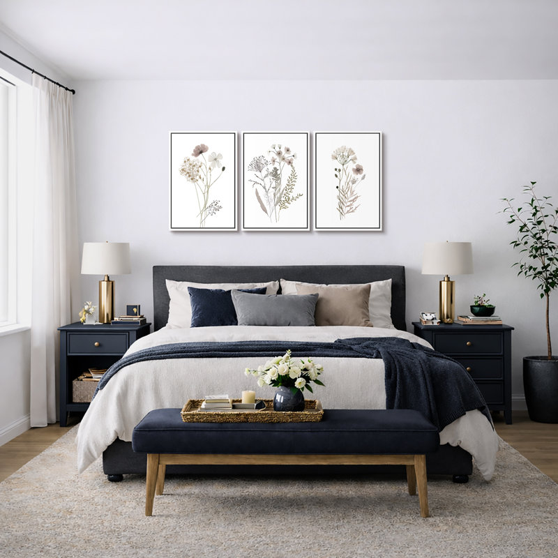 "Minimal Botanical" Wildflowers, H 36 po x l 24 po x P 1,5 po, Blanc