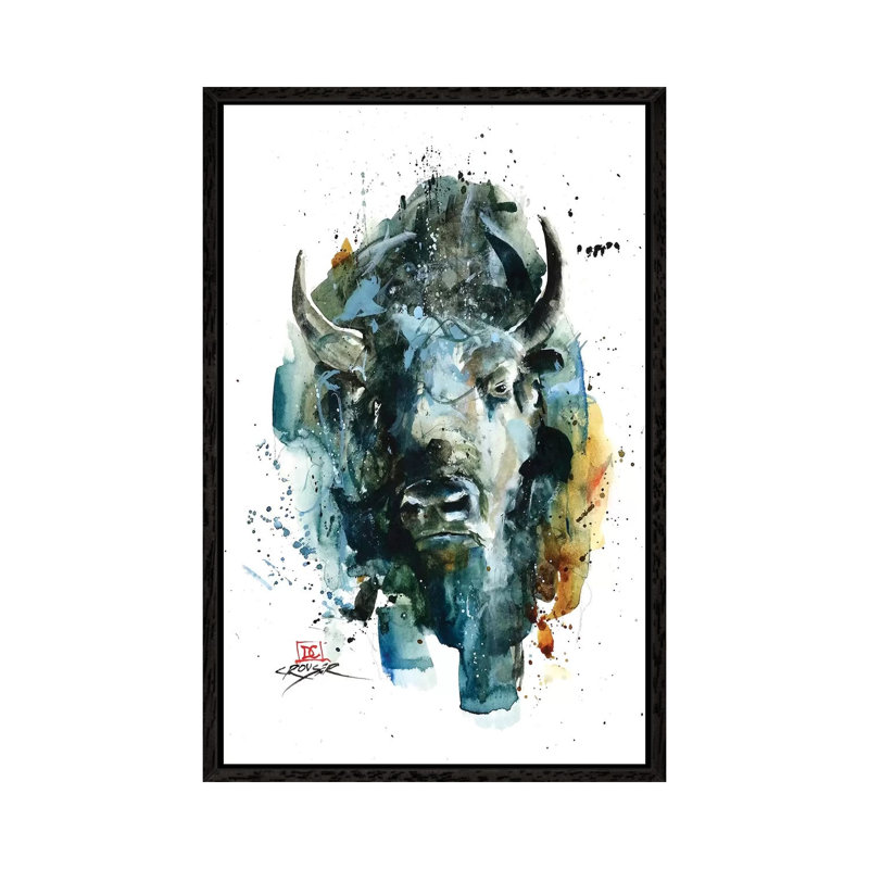 Abstract Bison by Dean Crouser - Painting on Canvas, Black Framed, 66.04 cm H x 45.72 cm W