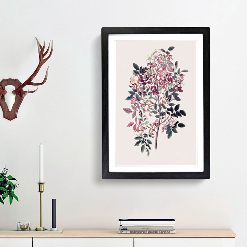 Redleaf Rose Flowers Illustration - Picture Frame Painting Print, 48cm H x 36cm W x 2cm D, Black Framed