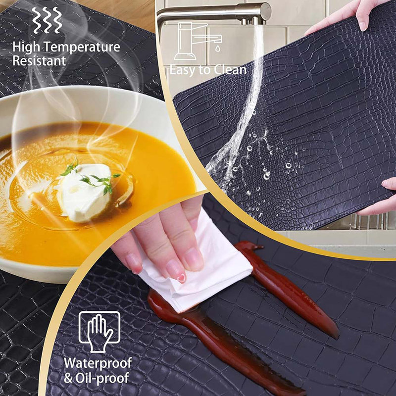 Placemat - For Office Conference Table, 8-Piece Set, Heat Resistant And Waterproof Table Runner Kitchen Table Runner, 11.8" X 17.6". (Black Crocodile Pattern)