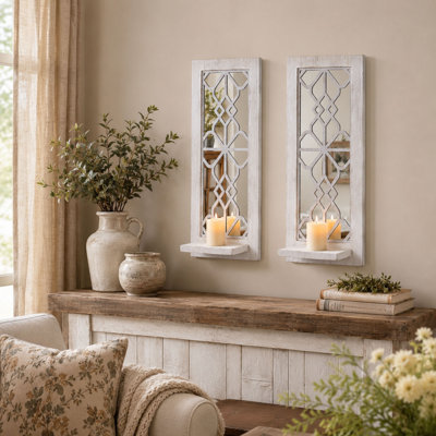 Ensemble de 2 appliques murales à miroir en bois 2 pièces 16,5 po, blanc