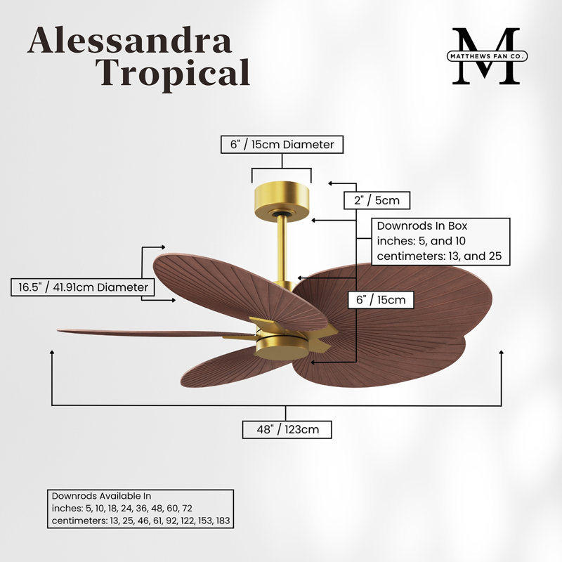Alessandra - Five Blade Ceiling Fan, Brushed Brass, Walnut Tone