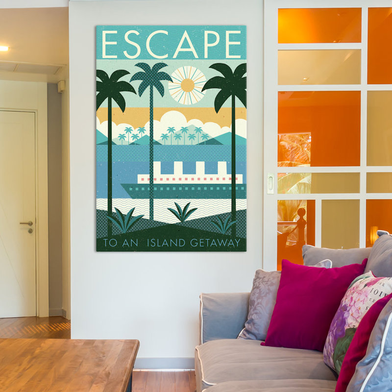 Affiche rétro de voyage : échapper rétro sur toile tendue, H 8 po x l 12 po x P 0,75 po