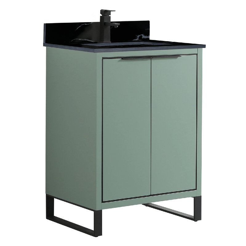 24'' Single Bathroom Vanity with Stone Top, Matte Black, Mint Green