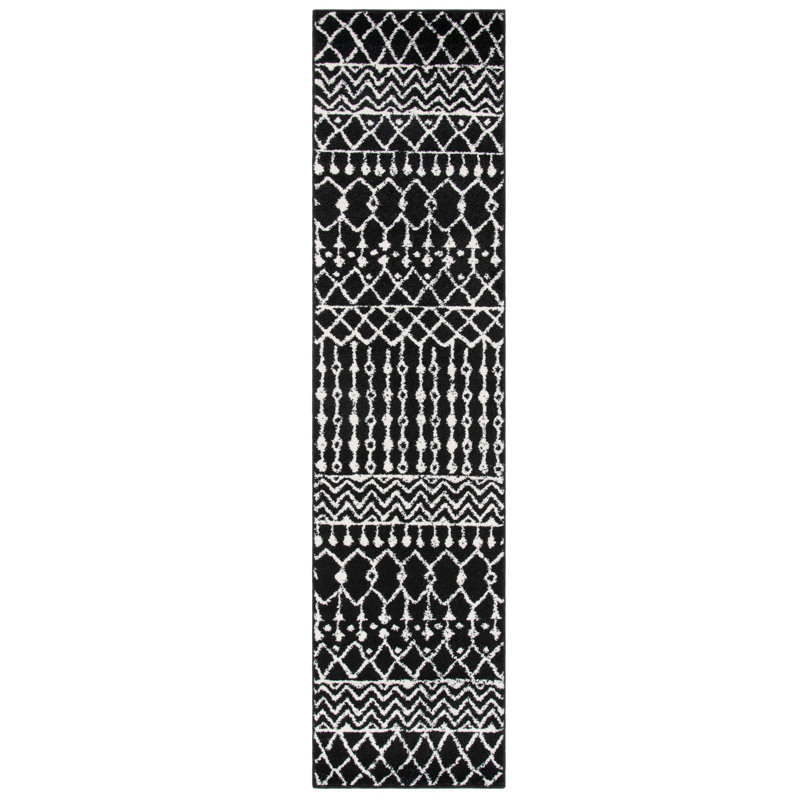 Tapis noir / ivoire à motif géométrique Cobos, Tapis de couloir de 2 pi x 7 pi