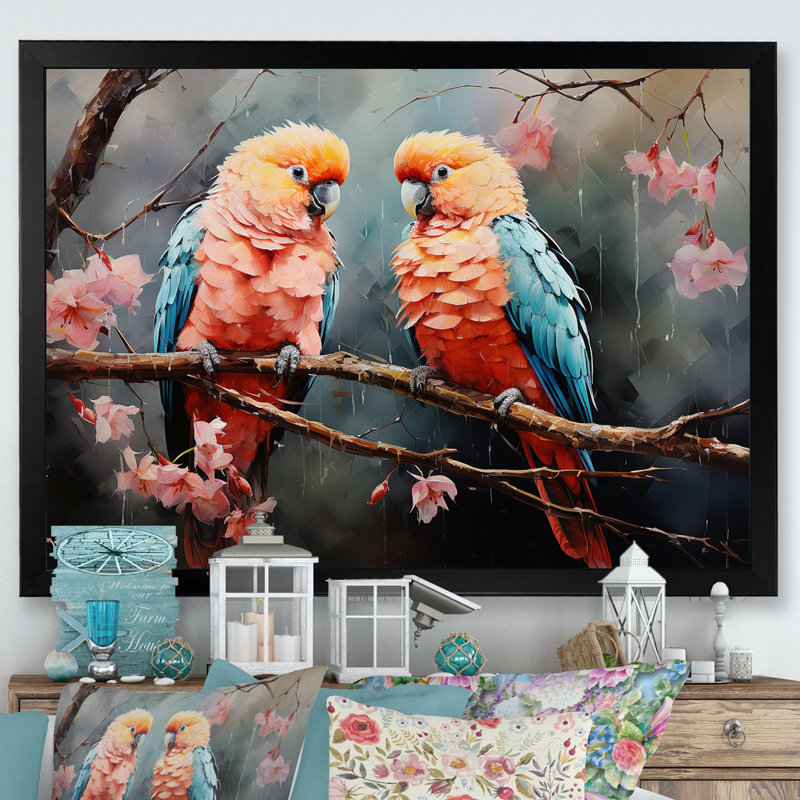 Perroquets éthérés, rencontres I - perroquet, art mural, salon_118025, Cadre photo noir, H 12 po x l 20 po x P 1 po