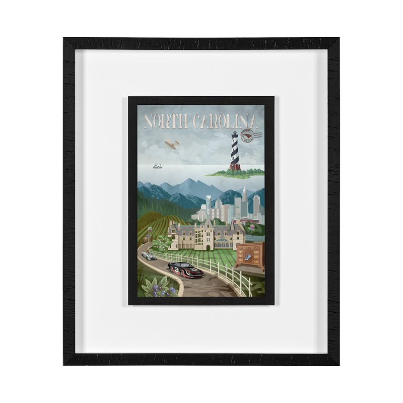 «North Carolina a», reproduction d'art encadrée sous verre, Cadre simple noir, Oui, H 25,5 po x l 21,5 po x P 1,5 po