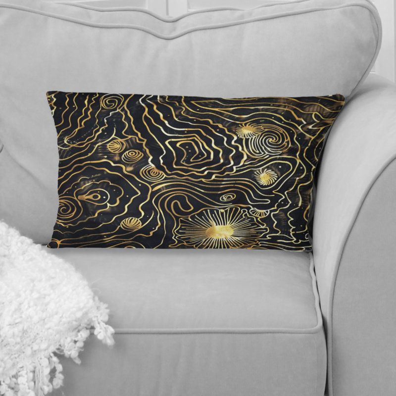 Or noir abstrait Waze - coussin abstrait, Forme rectangulaire, H 12 po x l 20 po