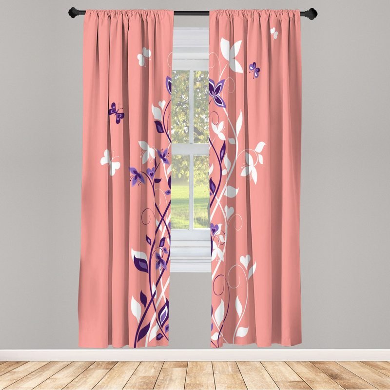 Microfiber Floral Semi-Sheer Rod Pocket Curtain Panels, 28" W x 84" L, Purple/White/Pink