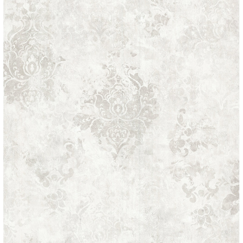 Retro Fade Style Damask Wallpaper Roll Non-woven, White