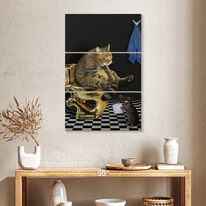 Ketti Cat And Rat Toilet Time, 38" H x 24" W