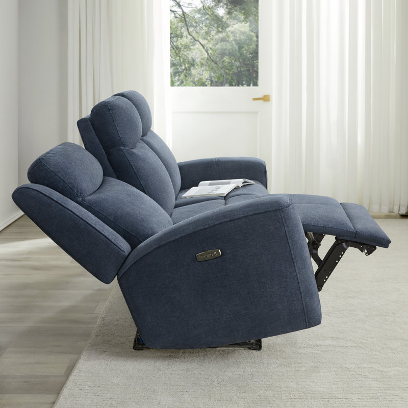 Gia 87.8'' Square Arms Power Reclining Sofa with USB Port, Argo Denim Velvet
