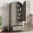 72" Tall Dome Bookcase with Drawers, 4-Tier Wooden Bookshelf Storage Cabinet with Door, Farmhouse Arched Cabinet with Storage, Wood Arch Bookcase for Home Office, Living Room, Gray-1375953639