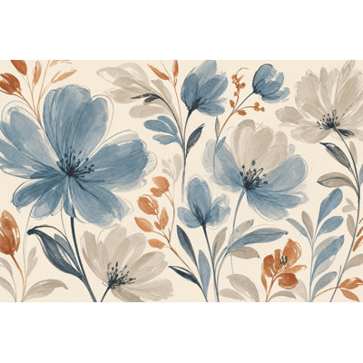 Papier peint fleurs bleues