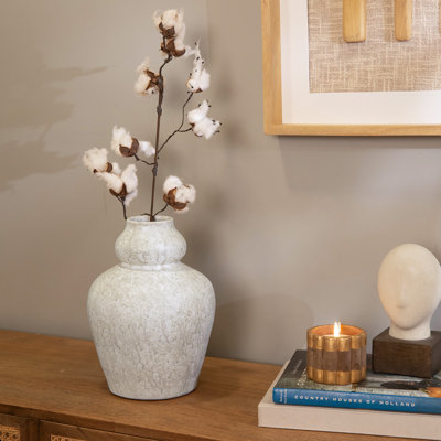 Alrick Terracotta Decorative Vase – Matte White Modern Vase for Living Room, Console Table & Shelf Décor