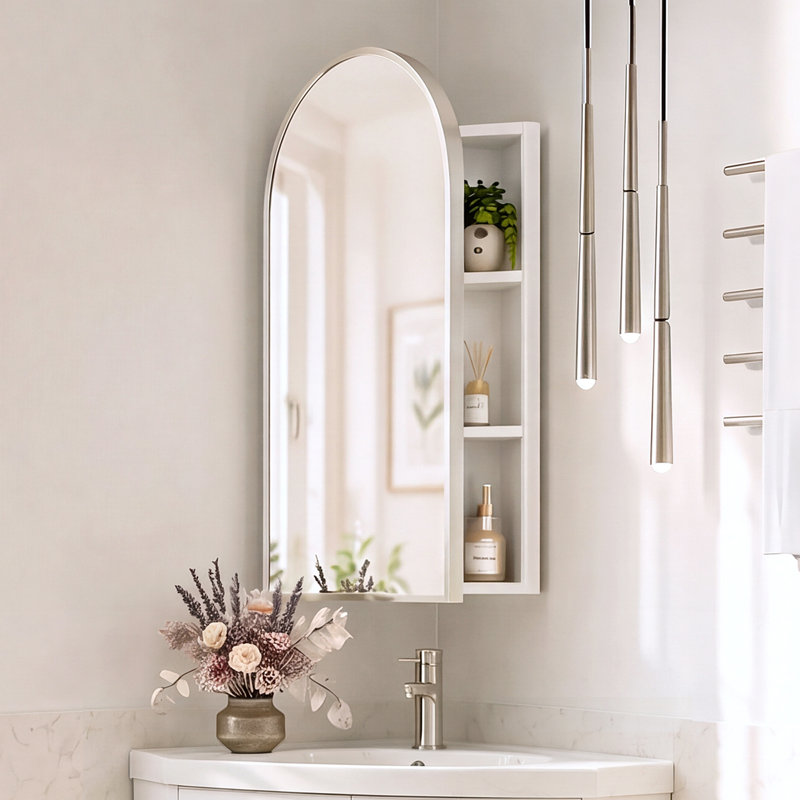 40.3mm W 80mm H Wall Mounted Required Frameless Medicine Cabinet Mirror 2 Fixed, White, Without LED Light