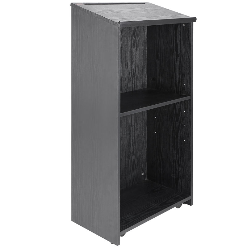 Black MDF Rolling Podium Stand with Adjustable Shelves