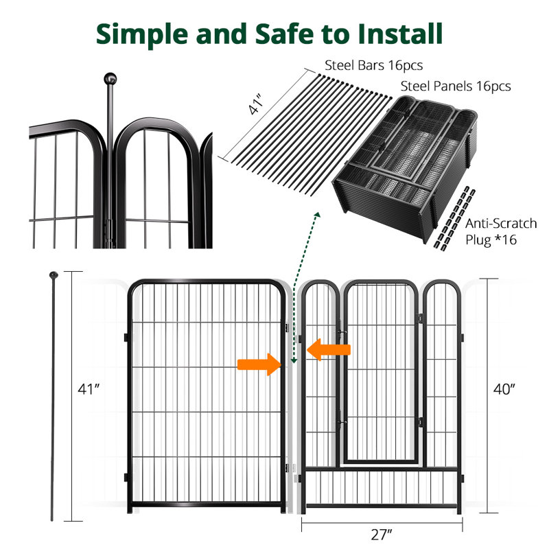 40" Tall 16 Panels Heavy Duty Pet Pen Dog Playpen