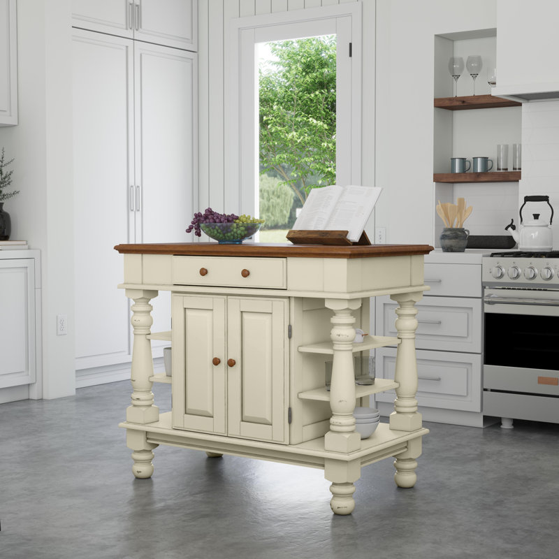 Îlot de cuisine avec comptoir en bois massif 42 po Aamyah, Blanc antique