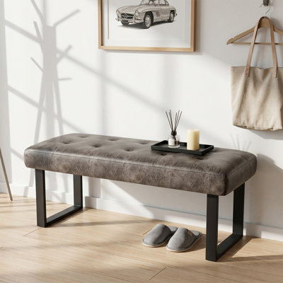Bench, Modern Distressed Faux Leather Dining Bench with Metal Legs, Heavy Duty 130kg Weight Capacity