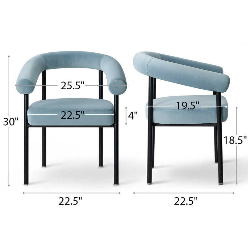 Chaise rembourrée moderne avec accoudoirs courbés, Bleu clair