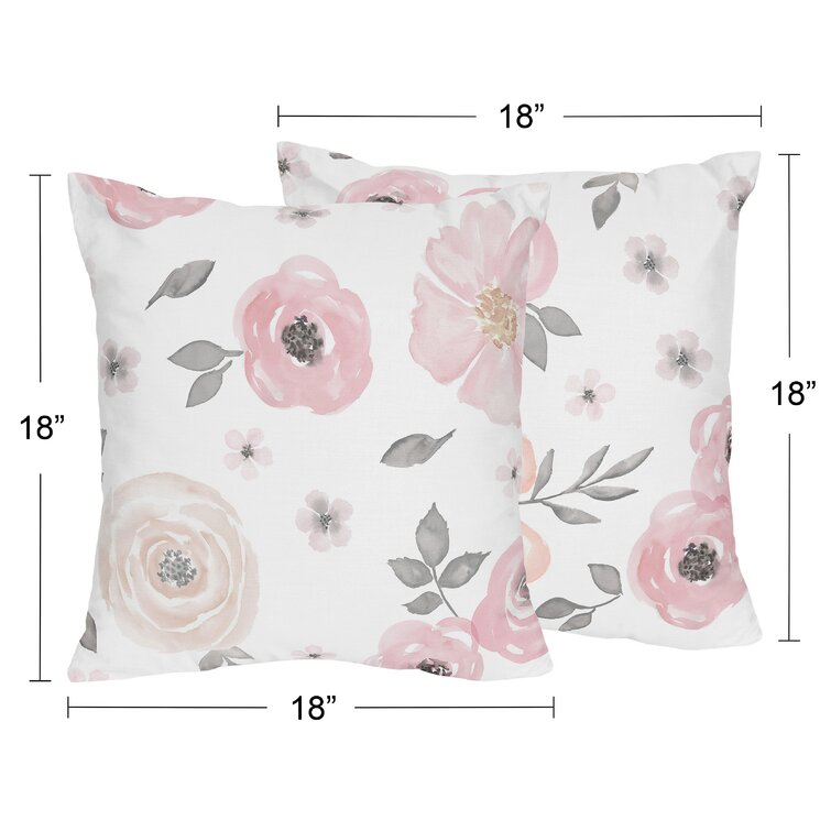 Sweet Jojo Designs Pink Floral Rose Decorative Accent Throw Pillows - Set of 2 - Solid Light Blush Flower Luxurious Elegant