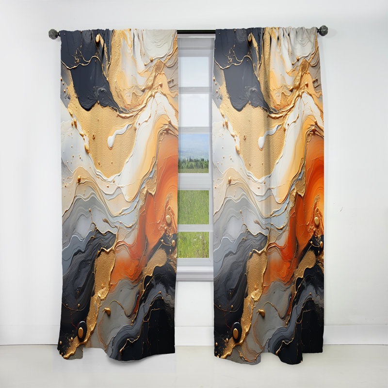 Eilert Gold And White Geode Lava II - Stone Geode Curtain - Velvet Room Darkening - 1 panel, 52" W x 95" L