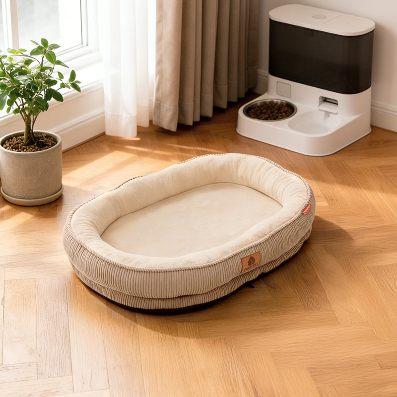 Corduroy Pet Bed, Brown, Small (12.5cm H x 50cm W x 40cm D)