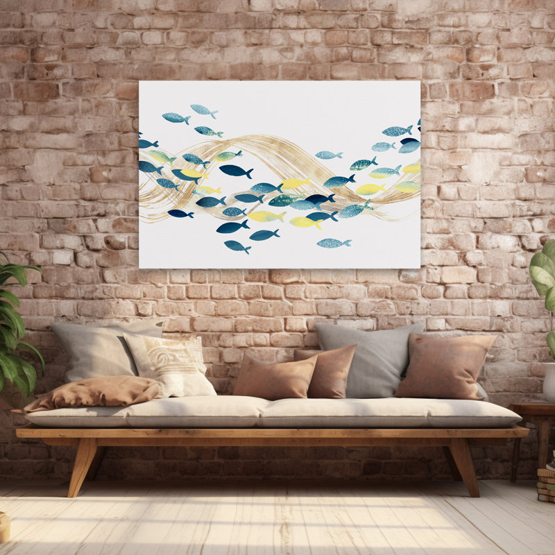 Poisson et marine sous l'eau, art marin, H 40 po x l 60 po