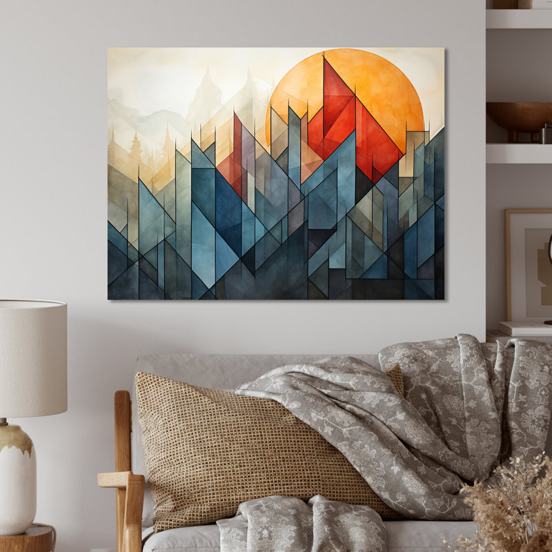Paysage de montagne abstrait orange et vert - Paysage abstrait MT137069, H 12 po x l 20 po x P 1 po
