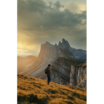 Man Reaching Summit Enjoying Freedom by Ljubaphoto