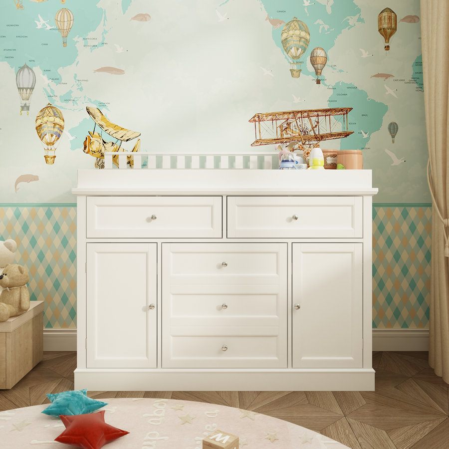 Creameans 5 Drawer Changing Table With 2 Cabinets