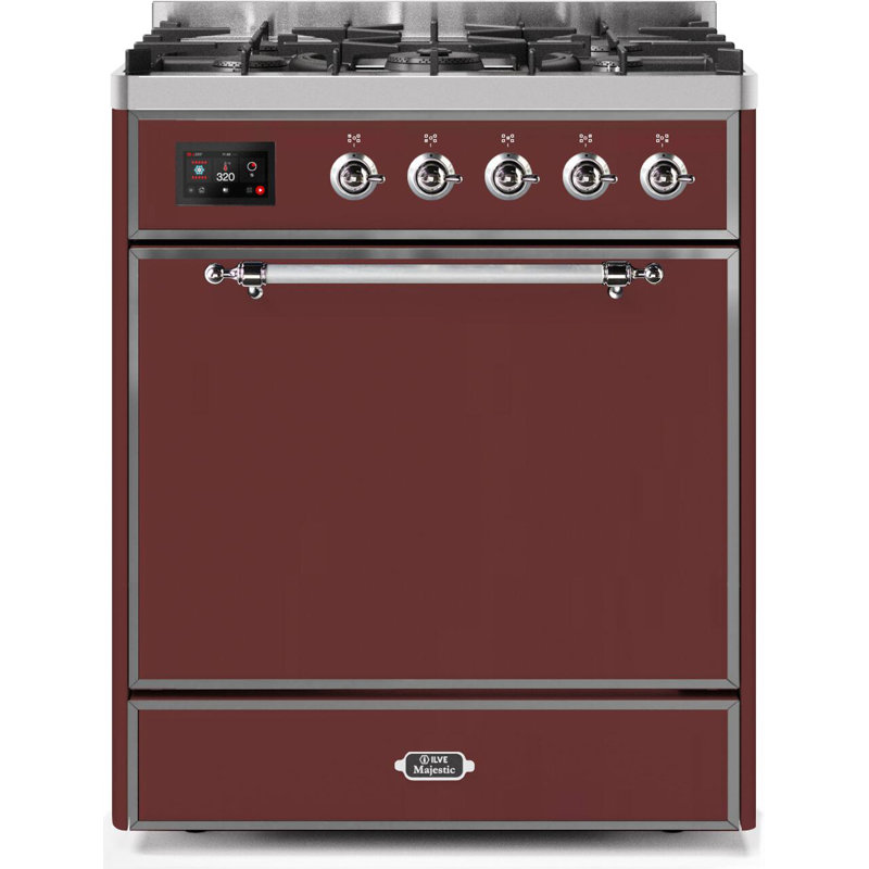 Cuisinière à double combustible 30 pouces ILVE Majestic II, 5 brûleurs en laiton, 4 cu. Capacité du four (porte pleine)