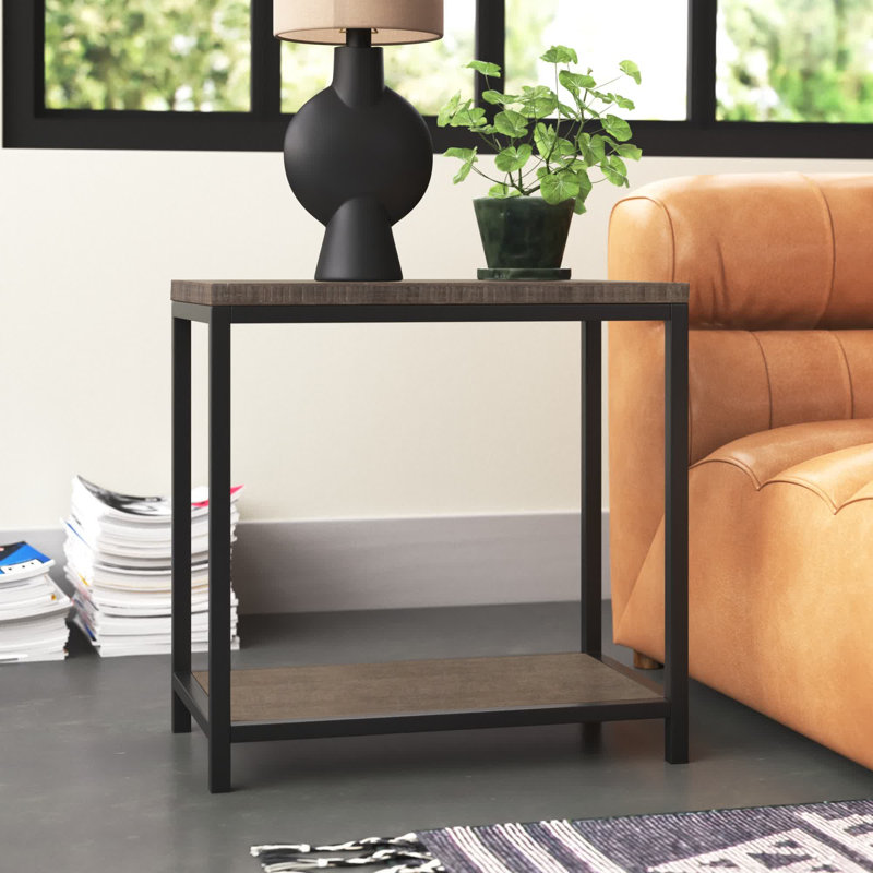 Table de bout avec rangement Nevins, Brun brossé
