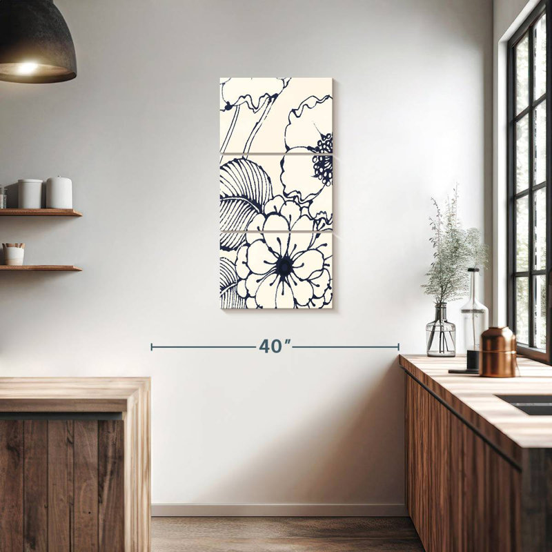 Plume marine et fleurs d'encre II, H 38 po x l 18 po
