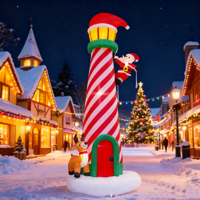 10FT Giant Christmas Inflatable Lighthouse - Lighted Air-Blown Decor With Santa & Reindeer, Xmas Blowup With Storage Bag For Yard, Lawn, Garden Outdoor Winter Display