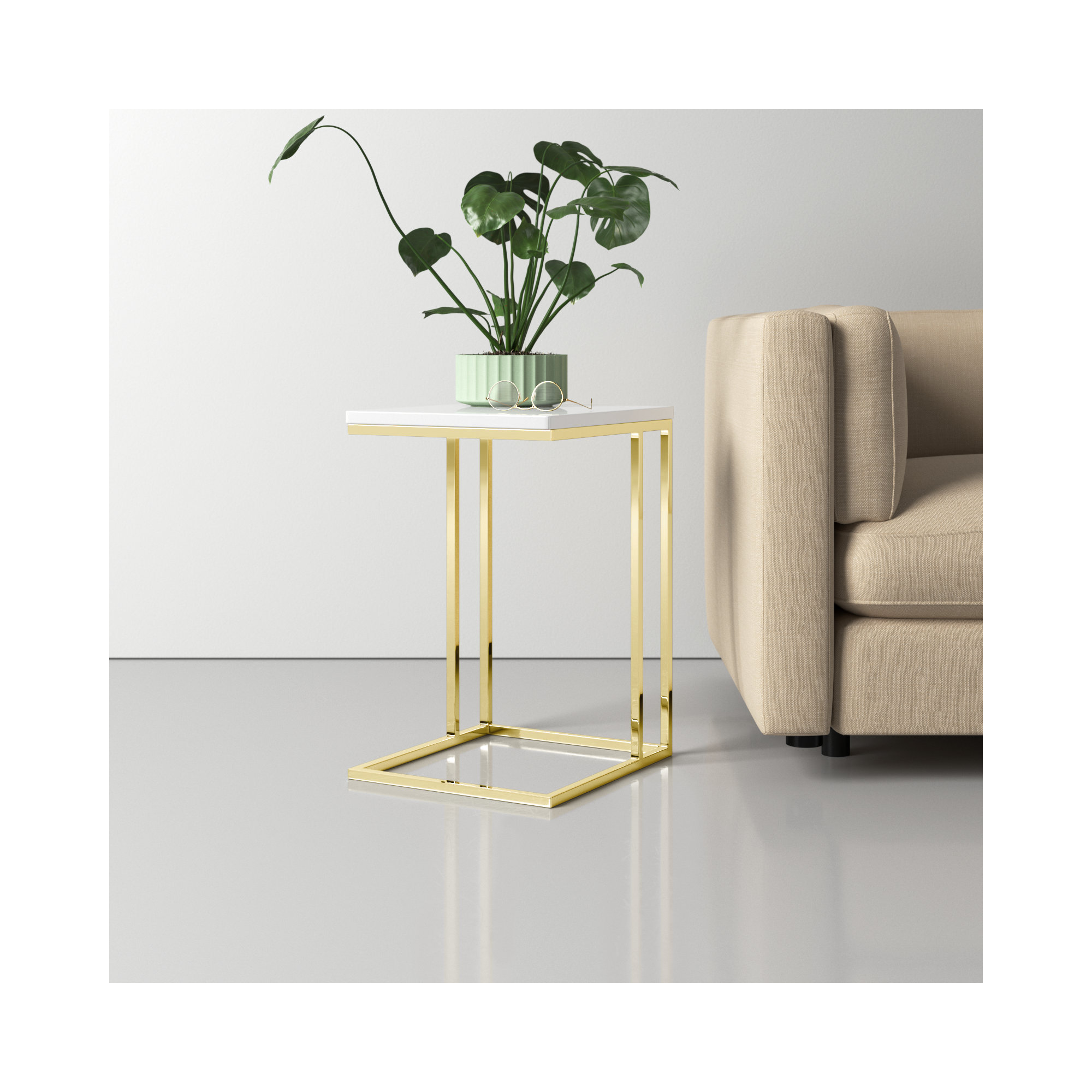 Hampshire End Table, Gold/White