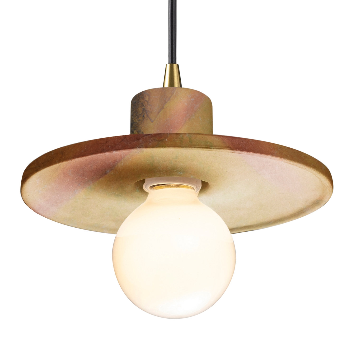 Marlena Dimmable Single Light Pendant, Harvest Yellow Slate, Antique Brass