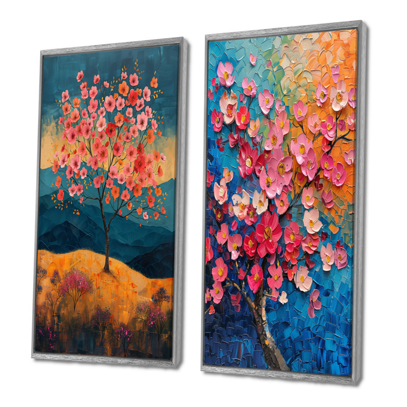 Radiant rose bleu cerisier I - ensemble de 2 fleurs de cerisier, H 40 po x l 40 po, Impression encadrée, Argent argent