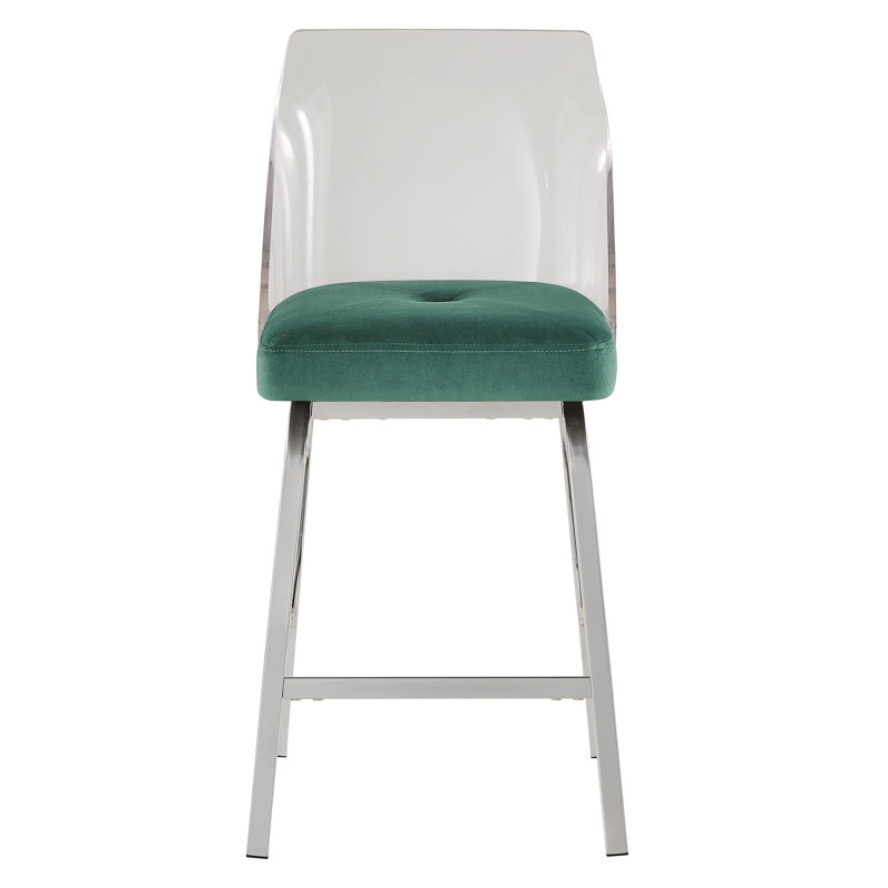 Tabouret de bar et de comptoir pivotant Milica, Métal chromé, Bleu sarcelle