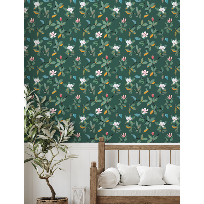 Rouleau de papier peint L 33 pi x l 20,5 po Paule Marrot Magnolias, À feuilles persistantes