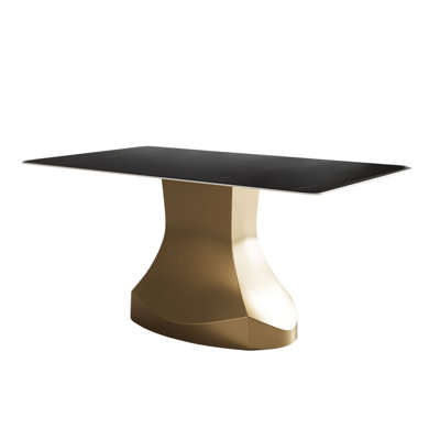 Black Slate Rectangular Dining Table with Stainless Steel Pedestal