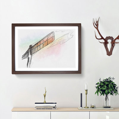 Rainbow on the Angel of the North Sketch - Picture Frame Graphic Art Print