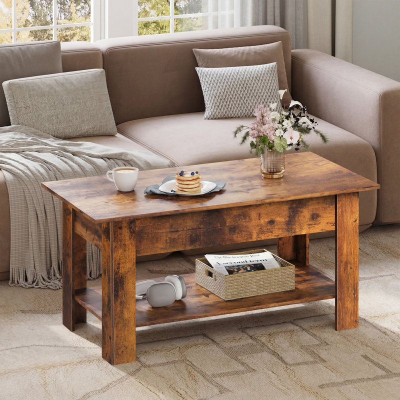  Sparta Lift-Top Coffee Table with Storage & Open Shelf, Modern Coffee Table, Square Coffee Table for Living Room, and Home Office